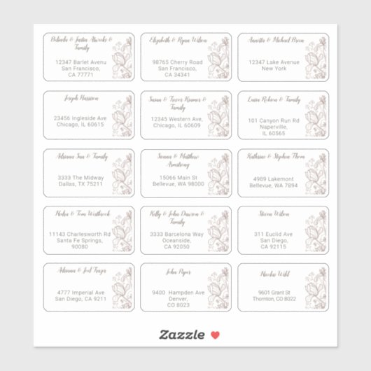 15 Aufkleber für den Namen eines Hochzeitgästen (Blatt)