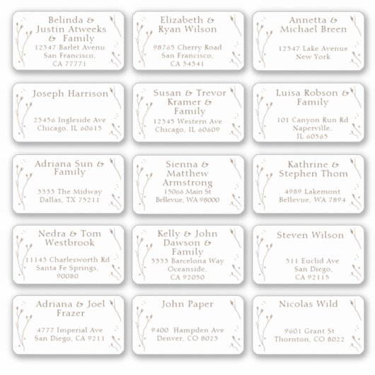 15 Aufkleber für den Namen eines Hochzeitgästen (Vorderseite)