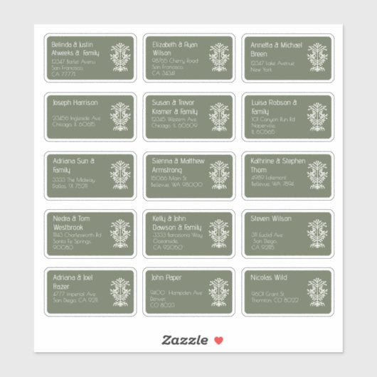15 Aufkleber für den Namen eines Hochzeitgästen (Blatt)