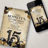15. Balloons Black Gold Geburtstag Einladung
