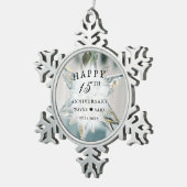 15. Black + White Crystal Wedding Jubiläum Schneeflocken Zinn-Ornament (Rechts)