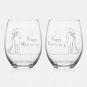 15. Crystal Wedding Anniversary Line Art Couple Weinglas Ohne Stiel (Rückseite)