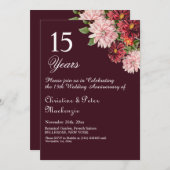 15. Crystal Wedding Jubiläum Burgund Floral Einladung (Vorne/Hinten)