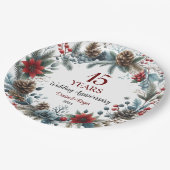 15. Crystal Wedding Jubiläum Eleganter Winter Pappteller (Schrägansicht)