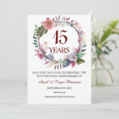 15. Crystal Wedding Jubiläum Floral Save The Date (Stehend Vorderseite)
