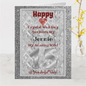 15. Crystal Wedding Jubiläumskarte für Ehefrau Karte (Gelbe Blume)