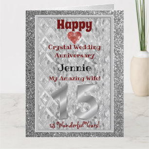 15. Crystal Wedding Jubiläumskarte für Ehefrau Karte