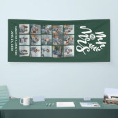 15 Foto Collage Green & White Mr. & Mrs. Wedding Banner (Messe)