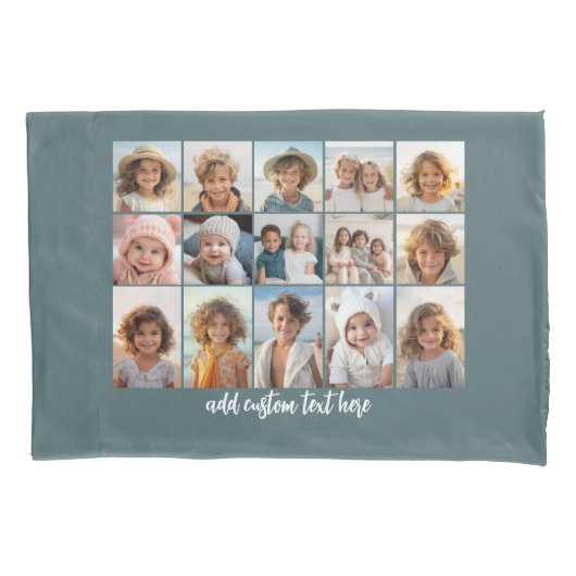 15 Foto Collage Grid - Script Text - blau Kissenbezug (Vorderseite)