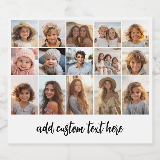 15 Foto Collage Grid - Skripttext - Schwarz-weiß Bierflaschenetikett (Einzelnes Label)