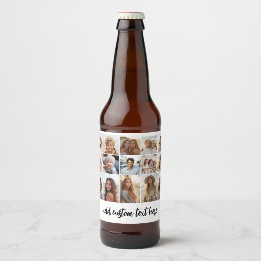 15 Foto Collage Grid - Skripttext - Schwarz-weiß Bierflaschenetikett (Vorderseite)