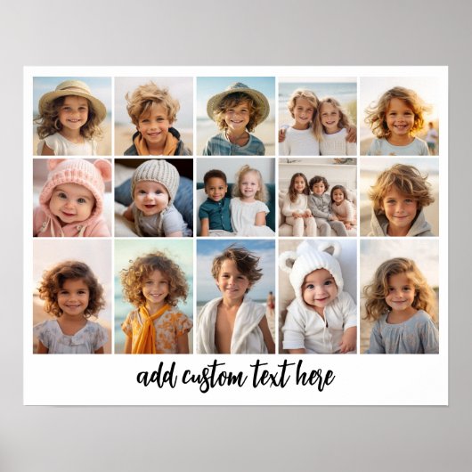 15 Foto Collage Grid - Skripttext - Schwarz-weiß Poster (Vorne)