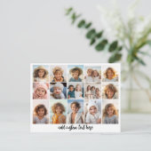 15 Foto Collage Grid - Skripttext - Schwarz-weiß Postkarte (Stehend Vorderseite)