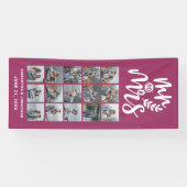 15 Foto Collage Pink & White Mr. & Mrs. Wedding Banner (Horizontal)