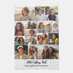 15 FotoCollage - Benutzerdefinierter Text - Schwar Geschirrtuch