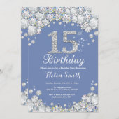 15. Geburtstag Blau und Silver Diamond Einladung (Vorne/Hinten)