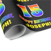 15. Geburtstag: Bold, Fun, Simple, Rainbow 15 Geschenkpapier (Rolleneckpunkt)