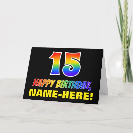 15. Geburtstag: Bold, Fun, Simple, Rainbow 15 Karte (Vorderseite)
