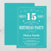 15. Geburtstag Einladung Aquamarin und weiß (Vorne/Hinten)