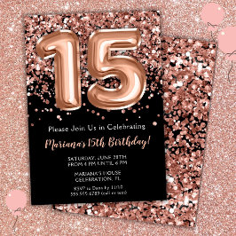 15. Geburtstag Einladung Black Rose Gold Glitzer