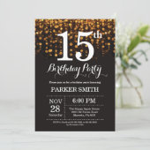 15. Geburtstag Einladung Gold Glitzer (Stehend Vorderseite)