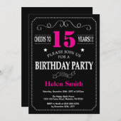 15. Geburtstag Einladung Hot Pink Black Chalkboard (Vorne/Hinten)