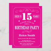 15. Geburtstag Einladung Hot Pink und Weiß (Vorne/Hinten)