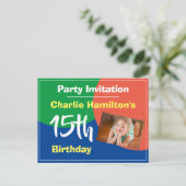 15. Geburtstag Einladung mit Foto Postkarte (Stehend Vorderseite)