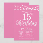 15. Geburtstag Einladung Rosa (Vorne/Hinten)