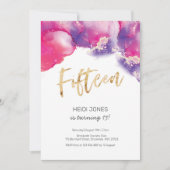 15. Geburtstag Einladung Rosa Abstrakte Wasserfarb (Vorderseite)