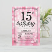 15. Geburtstag Einladung Rosa Glitzer (Stehend Vorderseite)
