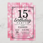 15. Geburtstag Einladung Rosa Glitzer (Vorne/Hinten)