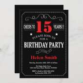 15. Geburtstag Einladung Rot-und Schwarze Tafel (Vorne/Hinten)