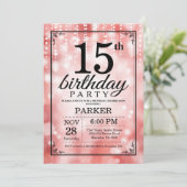 15. Geburtstag Einladung Roter Glitzer (Stehend Vorderseite)
