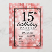 15. Geburtstag Einladung Roter Glitzer (Vorne/Hinten)