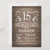 15. Geburtstag Einladung Rustikale Holzblume (Vorderseite)