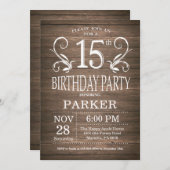 15. Geburtstag Einladung Rustikale Holzblume (Vorne/Hinten)