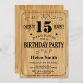 15. Geburtstag Einladung Rustikales Holz (Vorne/Hinten)