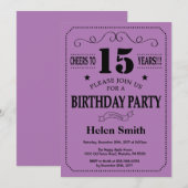 15. Geburtstag Einladung Schwarz und Lila (Vorne/Hinten)