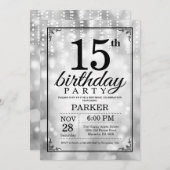 15. Geburtstag Einladung Silberner Glitzer (Vorne/Hinten)