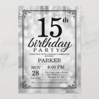 15. Geburtstag Einladung Silberner Glitzer