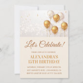 15. Geburtstag Einladungen Balloons Gold (Vorderseite)