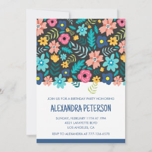 15. Geburtstag Einladungen Floral Muster Blau