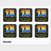 15. Geburtstag: Farbige Musiksymbole, Regenbogen 1 Quadratischer Aufkleber (Blatt)