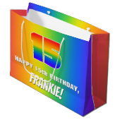 15. Geburtstag: Farbiges, lustiges Regenbogenmuste Große Geschenktüte (Vorderseite Schrägansicht)
