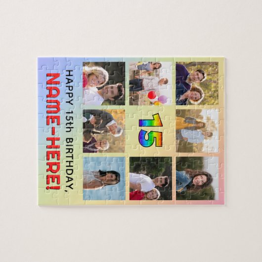 15. Geburtstag: Fun Rainbow #, Individuelle Name & Puzzle (Horizontal)