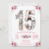 15. Geburtstag Girl Foto Collage Pink Blume Weiß Einladung (Vorderseite)