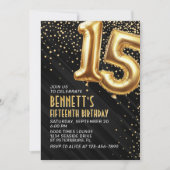 15. Geburtstag Gold Black Einladung (Vorderseite)