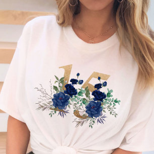 15. Geburtstag Gold Floral Number 15 Blue Rose T-Shirt