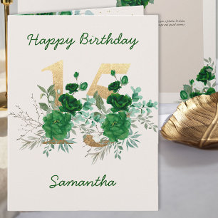 15. Geburtstag Gold Zahl 15 Floral Personalisiert Karte